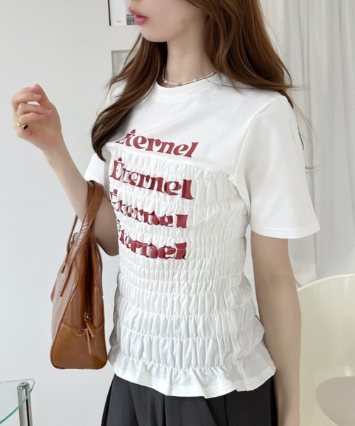 Ada.（エイダ）の「シャーリング コンパクト Tシャツ（Tシャツ/カットソー・レディース・オフホワイト/グレー/ネイビー・FREE）」の13枚目の写真