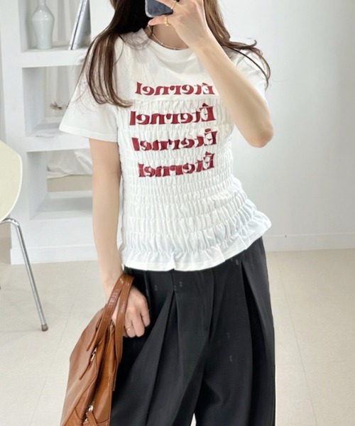 Ada.（エイダ）の「シャーリング コンパクト Tシャツ（Tシャツ/カットソー・レディース・オフホワイト/グレー/ネイビー・FREE）」の6枚目の写真
