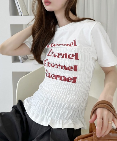 Ada.（エイダ）の「シャーリング コンパクト Tシャツ（Tシャツ/カットソー・レディース・オフホワイト/グレー/ネイビー・FREE）」の17枚目の写真