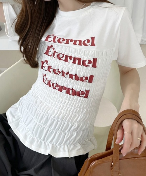 Ada.（エイダ）の「シャーリング コンパクト Tシャツ（Tシャツ/カットソー・レディース・オフホワイト/グレー/ネイビー・FREE）」の4枚目の写真