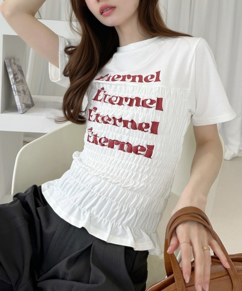 Ada.（エイダ）の「シャーリング コンパクト Tシャツ（Tシャツ/カットソー・レディース・オフホワイト/グレー/ネイビー・FREE）」の5枚目の写真