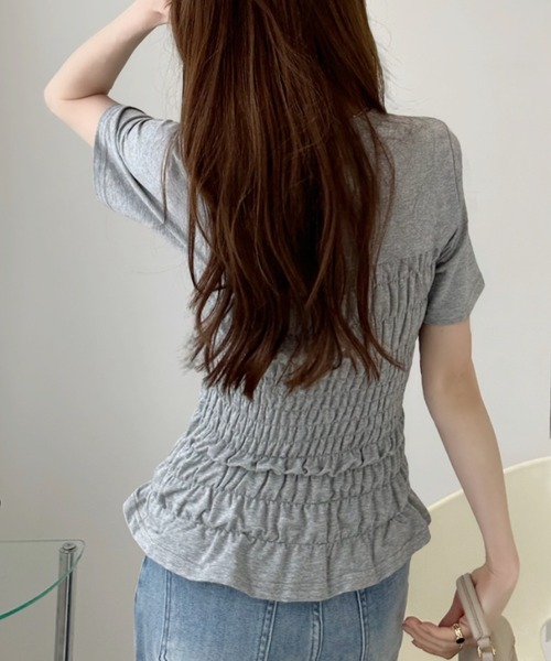 Ada.（エイダ）の「シャーリング コンパクト Tシャツ（Tシャツ/カットソー・レディース・オフホワイト/グレー/ネイビー・FREE）」の21枚目の写真