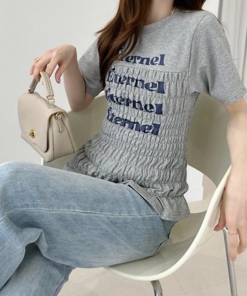 Ada.（エイダ）の「シャーリング コンパクト Tシャツ（Tシャツ/カットソー・レディース・オフホワイト/グレー/ネイビー・FREE）」の22枚目の写真