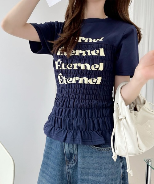 Ada.（エイダ）の「シャーリング コンパクト Tシャツ（Tシャツ/カットソー・レディース・オフホワイト/グレー/ネイビー・FREE）」の10枚目の写真