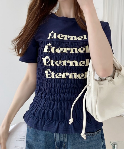 Ada.（エイダ）の「シャーリング コンパクト Tシャツ（Tシャツ/カットソー・レディース・オフホワイト/グレー/ネイビー・FREE）」の9枚目の写真