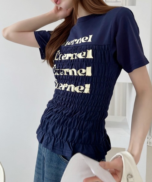 Ada.（エイダ）の「シャーリング コンパクト Tシャツ（Tシャツ/カットソー・レディース・オフホワイト/グレー/ネイビー・FREE）」の11枚目の写真
