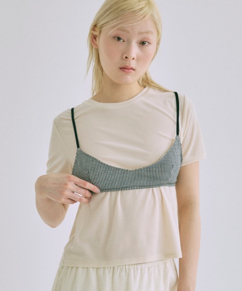 EN NEUME（エンノイム）の「Sheer Velor Ringer Tee（Tシャツ/カットソー・レディース・アイボリー/ピンク/グリーン・FREE）」の2枚目の写真