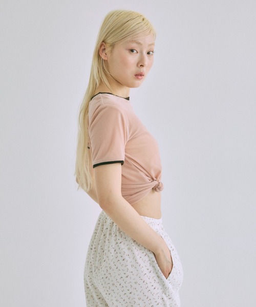 EN NEUME（エンノイム）の「Sheer Velor Ringer Tee（Tシャツ/カットソー・レディース・アイボリー/ピンク/グリーン・FREE）」の15枚目の写真