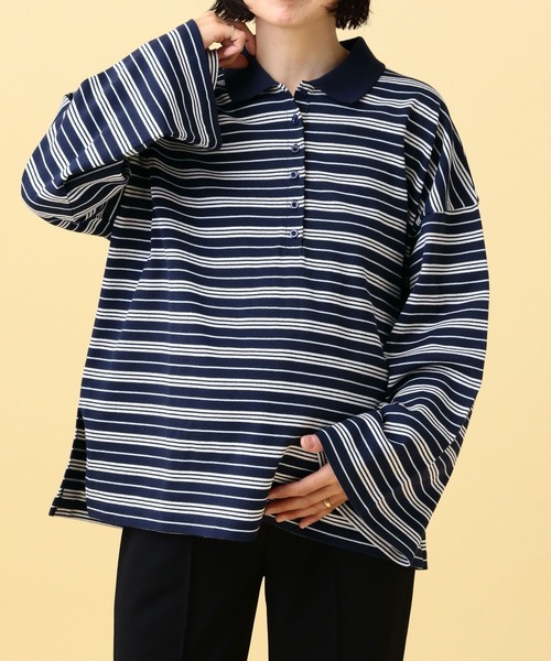 LEPSIM（レプシィム）の「【産前・産後対応】マタニティ／ボーダーポロ襟プルオーバー　639322（マタニティウェア/グッズ・レディース・ネイビー/ライトピンク・FREE）」の2枚目の写真