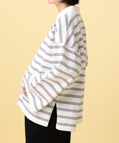 LEPSIM（レプシィム）の「【産前・産後対応】マタニティ／ボーダーポロ襟プルオーバー　639322（マタニティウェア/グッズ・レディース・ネイビー/ライトピンク・FREE）」の6枚目の写真