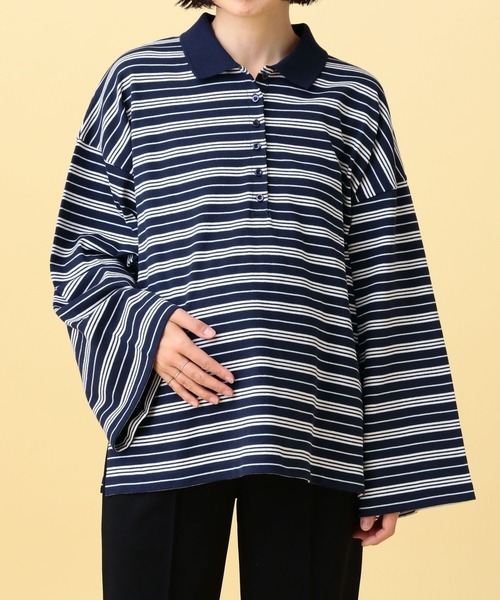 LEPSIM（レプシィム）の「【産前・産後対応】マタニティ／ボーダーポロ襟プルオーバー　639322（マタニティウェア/グッズ・レディース・ネイビー/ライトピンク・FREE）」の11枚目の写真