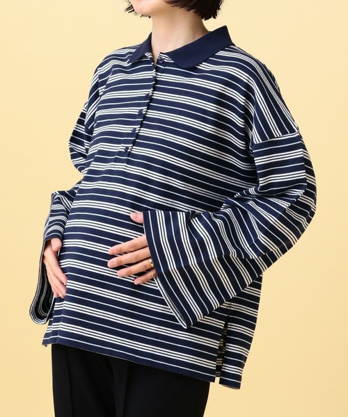 LEPSIM（レプシィム）の「【産前・産後対応】マタニティ／ボーダーポロ襟プルオーバー　639322（マタニティウェア/グッズ・レディース・ネイビー/ライトピンク・FREE）」の13枚目の写真