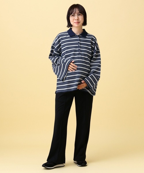 LEPSIM（レプシィム）の「【産前・産後対応】マタニティ／ボーダーポロ襟プルオーバー　639322（マタニティウェア/グッズ・レディース・ネイビー/ライトピンク・FREE）」の14枚目の写真