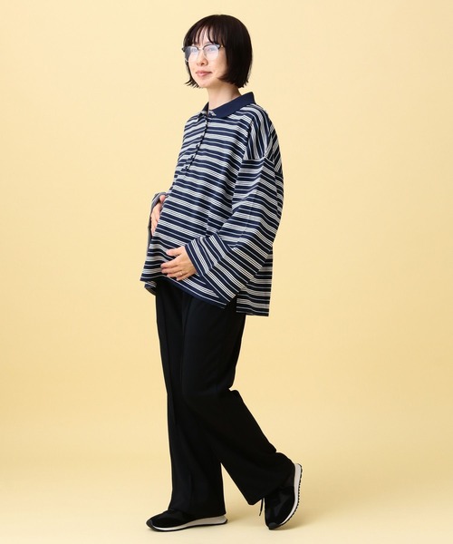 LEPSIM（レプシィム）の「【産前・産後対応】マタニティ／ボーダーポロ襟プルオーバー　639322（マタニティウェア/グッズ・レディース・ネイビー/ライトピンク・FREE）」の16枚目の写真