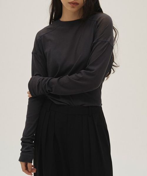 TODAYFUL（トゥデイフル）の「【TODAYFUL/トゥデイフル】Hightwist Gauze Long T-shirts/ハイゲージガーゼロングティーシャツ（Tシャツ/カットソー・レディース・インディゴブルー/ブラウン/ホワイト・FREE）」の3枚目の写真