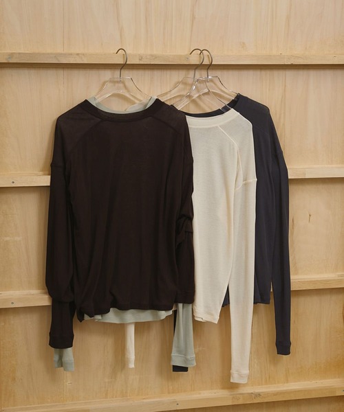 TODAYFUL（トゥデイフル）の「【TODAYFUL/トゥデイフル】Hightwist Gauze Long T-shirts/ハイゲージガーゼロングティーシャツ（Tシャツ/カットソー・レディース・インディゴブルー/ブラウン/ホワイト・FREE）」の8枚目の写真