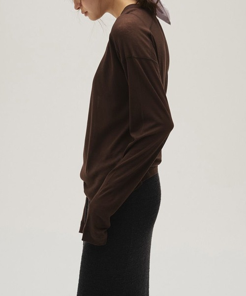 TODAYFUL（トゥデイフル）の「【TODAYFUL/トゥデイフル】Hightwist Gauze Long T-shirts/ハイゲージガーゼロングティーシャツ（Tシャツ/カットソー・レディース・インディゴブルー/ブラウン/ホワイト・FREE）」の4枚目の写真