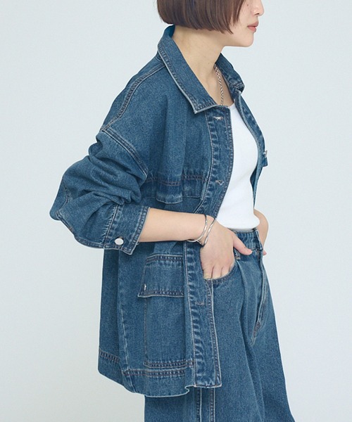 NOMINE（ノミネ）の「【NOMINE】【セットアップ対応】オーバーサイズ デニム ジャケット / カバーオール（ブルゾン・レディース・ブルー/チャコールグレー・フリー）」の5枚目の写真