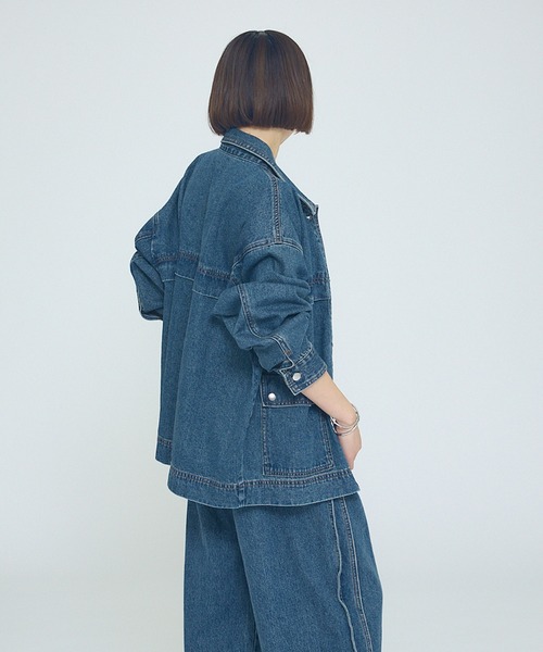 NOMINE（ノミネ）の「【NOMINE】【セットアップ対応】オーバーサイズ デニム ジャケット / カバーオール（ブルゾン・レディース・ブルー/チャコールグレー・フリー）」の9枚目の写真