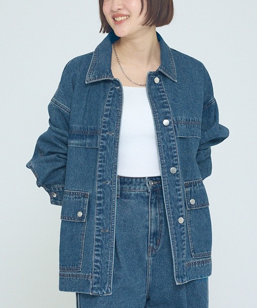 NOMINE（ノミネ）の「【NOMINE】【セットアップ対応】オーバーサイズ デニム ジャケット / カバーオール（ブルゾン・レディース・ブルー/チャコールグレー・フリー）」の6枚目の写真