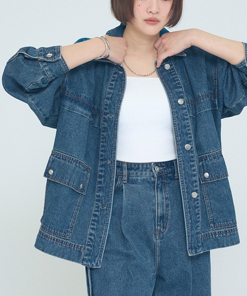 NOMINE（ノミネ）の「【NOMINE】【セットアップ対応】オーバーサイズ デニム ジャケット / カバーオール（ブルゾン・レディース・ブルー/チャコールグレー・フリー）」の8枚目の写真
