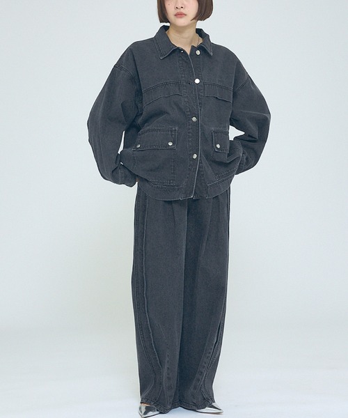 NOMINE（ノミネ）の「【NOMINE】【セットアップ対応】オーバーサイズ デニム ジャケット / カバーオール（ブルゾン・レディース・ブルー/チャコールグレー・フリー）」の10枚目の写真