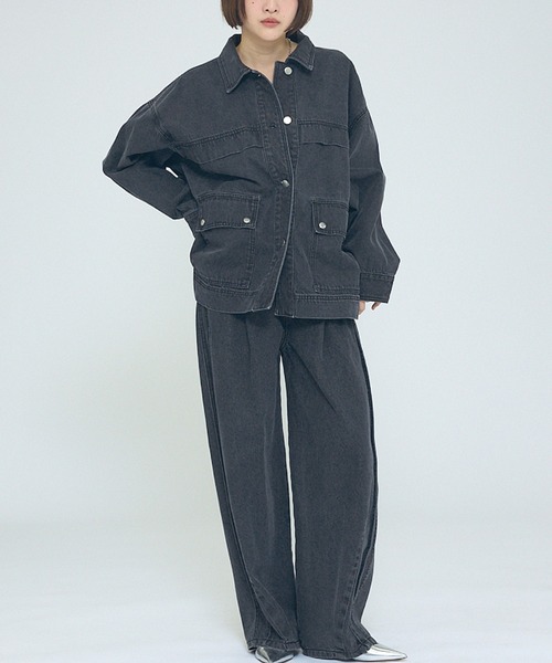NOMINE（ノミネ）の「【NOMINE】【セットアップ対応】オーバーサイズ デニム ジャケット / カバーオール（ブルゾン・レディース・ブルー/チャコールグレー・フリー）」の11枚目の写真