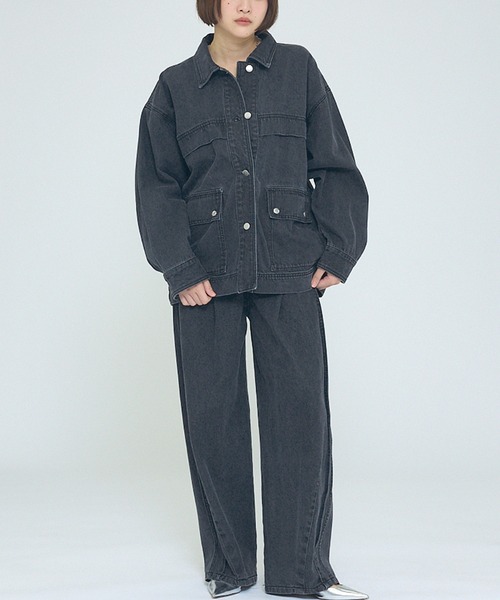 NOMINE（ノミネ）の「【NOMINE】【セットアップ対応】オーバーサイズ デニム ジャケット / カバーオール（ブルゾン・レディース・ブルー/チャコールグレー・フリー）」の12枚目の写真