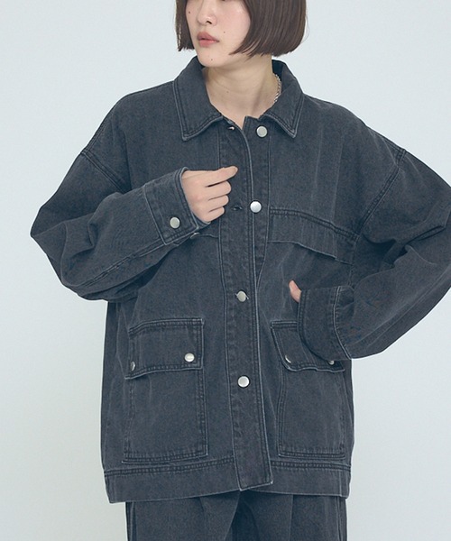 NOMINE（ノミネ）の「【NOMINE】【セットアップ対応】オーバーサイズ デニム ジャケット / カバーオール（ブルゾン・レディース・ブルー/チャコールグレー・フリー）」の15枚目の写真