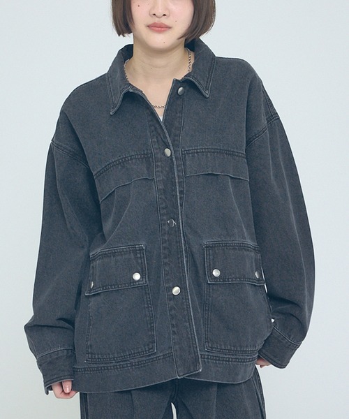 NOMINE（ノミネ）の「【NOMINE】【セットアップ対応】オーバーサイズ デニム ジャケット / カバーオール（ブルゾン・レディース・ブルー/チャコールグレー・フリー）」の16枚目の写真