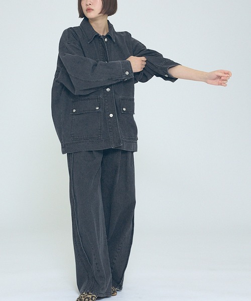 NOMINE（ノミネ）の「【NOMINE】【セットアップ対応】オーバーサイズ デニム ジャケット / カバーオール（ブルゾン・レディース・ブルー/チャコールグレー・フリー）」の13枚目の写真