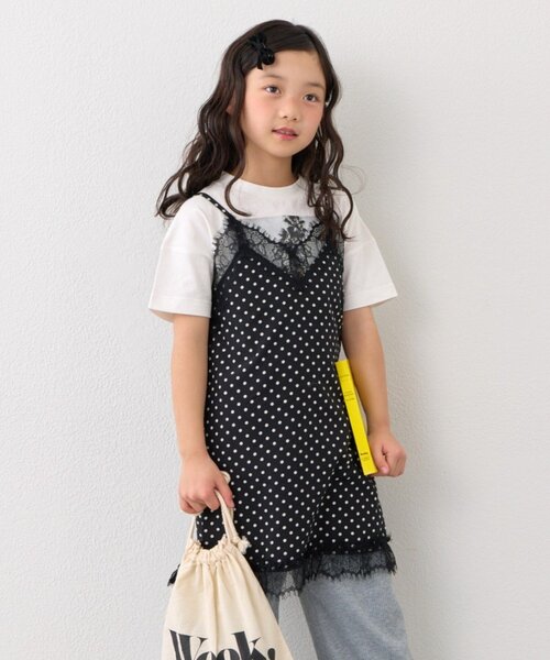 CIAOPANIC TYPY（チャオパニックティピー）の「【KIDS】ランジェリーレースドットキャミチュニック《ジュニアサイズあり》（キャミソール・キッズ・ブラック/ホワイト・150/130/110）」の2枚目の写真