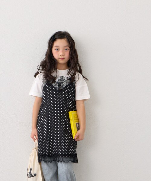 CIAOPANIC TYPY（チャオパニックティピー）の「【KIDS】ランジェリーレースドットキャミチュニック《ジュニアサイズあり》（キャミソール・キッズ・ブラック/ホワイト・150/130/110）」の3枚目の写真