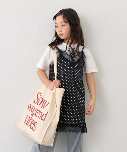 CIAOPANIC TYPY（チャオパニックティピー）の「【KIDS】ランジェリーレースドットキャミチュニック《ジュニアサイズあり》（キャミソール・キッズ・ブラック/ホワイト・150/130/110）」の4枚目の写真