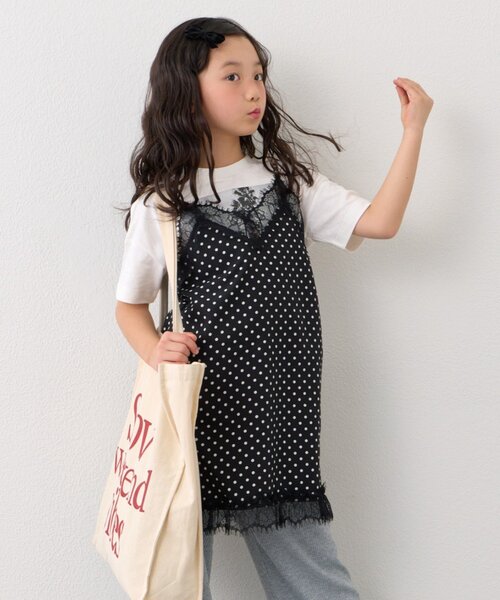 CIAOPANIC TYPY（チャオパニックティピー）の「【KIDS】ランジェリーレースドットキャミチュニック《ジュニアサイズあり》（キャミソール・キッズ・ブラック/ホワイト・150/130/110）」の5枚目の写真