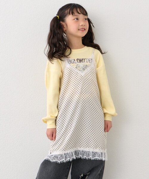 CIAOPANIC TYPY（チャオパニックティピー）の「【KIDS】ランジェリーレースドットキャミチュニック《ジュニアサイズあり》（キャミソール・キッズ・ブラック/ホワイト・150/130/110）」の8枚目の写真