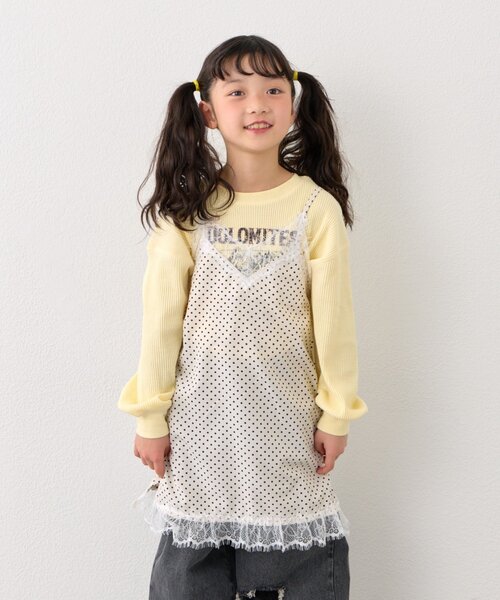 CIAOPANIC TYPY（チャオパニックティピー）の「【KIDS】ランジェリーレースドットキャミチュニック《ジュニアサイズあり》（キャミソール・キッズ・ブラック/ホワイト・150/130/110）」の11枚目の写真