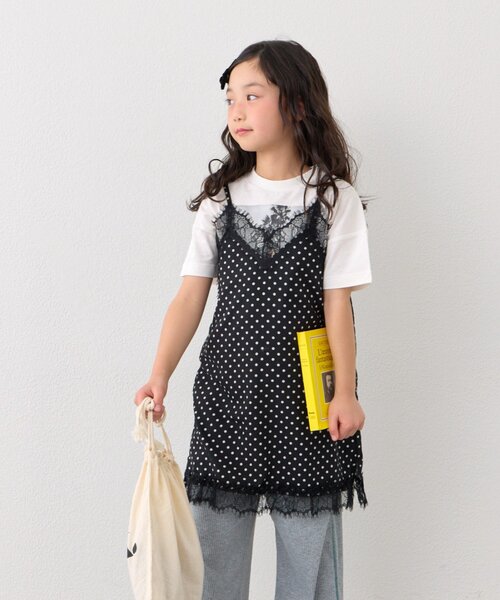 CIAOPANIC TYPY（チャオパニックティピー）の「【KIDS】ランジェリーレースドットキャミチュニック《ジュニアサイズあり》（キャミソール・キッズ・ブラック/ホワイト・150/130/110）」の12枚目の写真