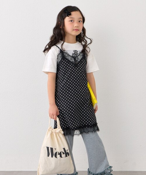 CIAOPANIC TYPY（チャオパニックティピー）の「【KIDS】ランジェリーレースドットキャミチュニック《ジュニアサイズあり》（キャミソール・キッズ・ブラック/ホワイト・150/130/110）」の13枚目の写真