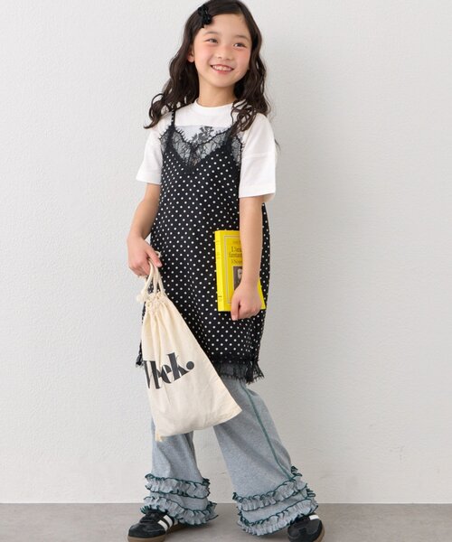 CIAOPANIC TYPY（チャオパニックティピー）の「【KIDS】ランジェリーレースドットキャミチュニック《ジュニアサイズあり》（キャミソール・キッズ・ブラック/ホワイト・150/130/110）」の14枚目の写真
