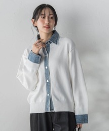 デニムドッキングニットカーディガン≪手洗い可能≫