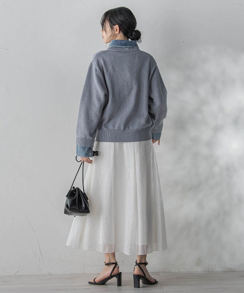 Droite lautreamont(ドロワットロートレアモン)の「デニムドッキングニットカーディガン≪手洗い可能≫(カーディガン/ボレロ・レディース・ライトグレー/オフホワイト・M)」の19枚目の写真