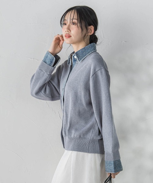 Droite lautreamont(ドロワットロートレアモン)の「デニムドッキングニットカーディガン≪手洗い可能≫(カーディガン/ボレロ・レディース・ライトグレー/オフホワイト・M)」の13枚目の写真