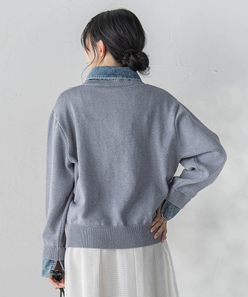 Droite lautreamont(ドロワットロートレアモン)の「デニムドッキングニットカーディガン≪手洗い可能≫(カーディガン/ボレロ・レディース・ライトグレー/オフホワイト・M)」の14枚目の写真