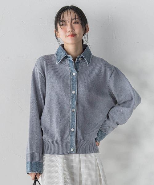 Droite lautreamont(ドロワットロートレアモン)の「デニムドッキングニットカーディガン≪手洗い可能≫(カーディガン/ボレロ・レディース・ライトグレー/オフホワイト・M)」の12枚目の写真