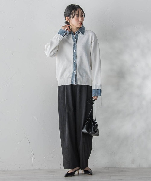 Droite lautreamont(ドロワットロートレアモン)の「デニムドッキングニットカーディガン≪手洗い可能≫(カーディガン/ボレロ・レディース・ライトグレー/オフホワイト・M)」の8枚目の写真