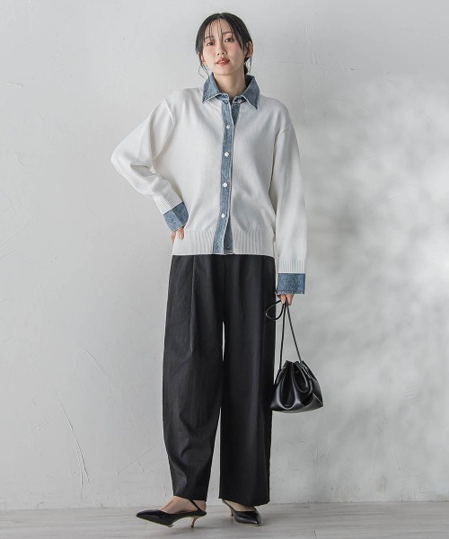 Droite lautreamont(ドロワットロートレアモン)の「デニムドッキングニットカーディガン≪手洗い可能≫(カーディガン/ボレロ・レディース・ライトグレー/オフホワイト・M)」の7枚目の写真