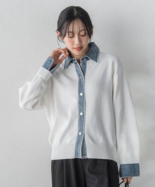 Droite lautreamont(ドロワットロートレアモン)の「デニムドッキングニットカーディガン≪手洗い可能≫(カーディガン/ボレロ・レディース・ライトグレー/オフホワイト・M)」の3枚目の写真