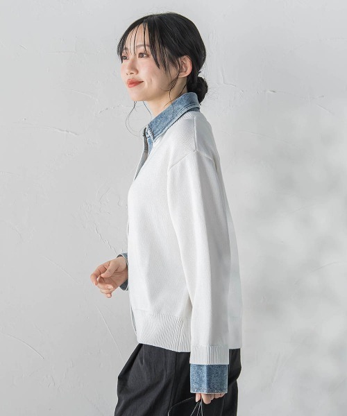 Droite lautreamont(ドロワットロートレアモン)の「デニムドッキングニットカーディガン≪手洗い可能≫(カーディガン/ボレロ・レディース・ライトグレー/オフホワイト・M)」の5枚目の写真