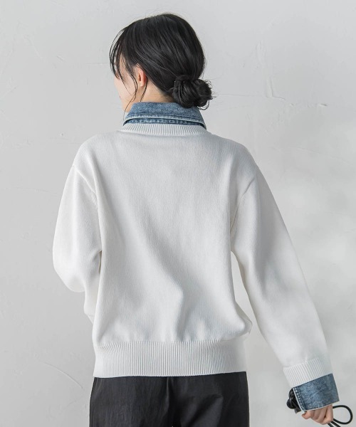 Droite lautreamont(ドロワットロートレアモン)の「デニムドッキングニットカーディガン≪手洗い可能≫(カーディガン/ボレロ・レディース・ライトグレー/オフホワイト・M)」の6枚目の写真